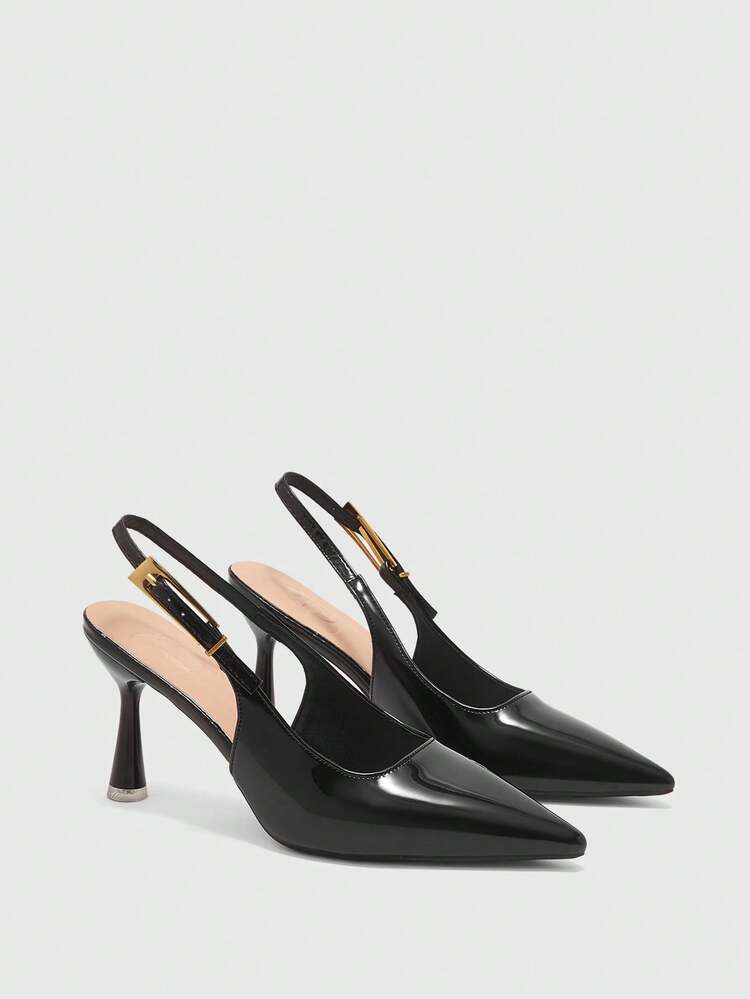 CUCCOO BIZCHIC Women Shoes Pointed Thin High Heel Black Back Strap Buckle Women's High Heel Shoes Daily Comfort Fashion Commuting Slingback Women's Shoes Spring Shoes