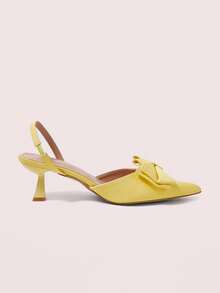 CUCCOO DOLLMOD 夏季柠檬黄凉鞋，尖头酒杯蝴蝶结后跟空心高跟女鞋 - 淡黃色 - 查看 3