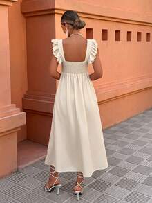 Selianne Vestido largo estampado bohemio amarillo - Mangas con volantes y cuello cuadrado, cintura ceñida, versátil para uso casual/vacacional ( y verano para mujeres) - Multicolor - Ver 2