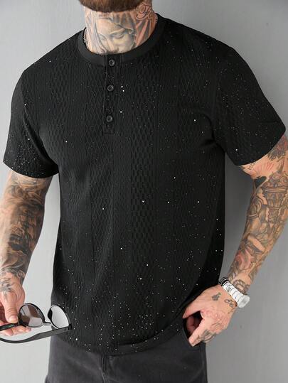 SLATEMANN Men's Casual Loose Short-Sleeved T-Shirt, Black, Adorned With Rhinestones, Loose Fit, Mature Street Style, Suitable For Commuting And Everyday Wear, Is A Great Gift For Boyfriend/Husband, Or Can Be Worn As A Couple's Outfit.Men Old Money,Daily Leisure, Weekend Trips, Outdoor Activities, Travel Expeditions, Relaxed Work Environments Or Semi-Formal Occasions, Boyfriend/Husband Gift, Anniversary /Birthday Gift Party Summer Vacation Holiday,Wedding,Spring To Summer,Mardi Gras