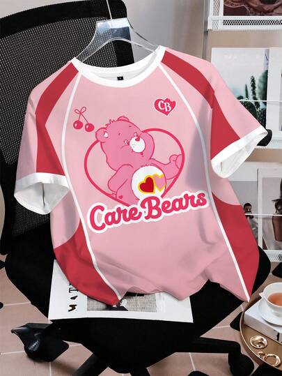 SHEIN X Care Bears Women's Casual Colorblock Teddy Bear Print T-Shirt, Summer