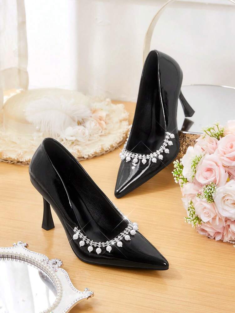 CUCCOO HITCHD Women's Pointed Toe Rhinestone Embellished Stiletto High Heel Shoes, Elegant Luxurious Romantic Sexy Gothic Black Suede Slip-On Pumps, Formal Dress, Wedding Guest, Afternoon Tea, Date Night, Party, Suitable For Weddings, Galas, Halloween, Christmas, Thanksgiving, Birthday Wedding Shoes Summer Shoes Bride Shoes