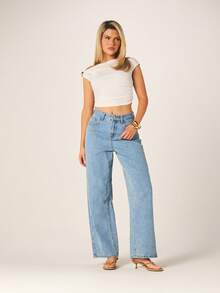 MISSGUIDED 女士露肩罗纹短款上衣，饰有金色圆环，短袖修身夏季休闲衬衫 - 白色 - 查看 3