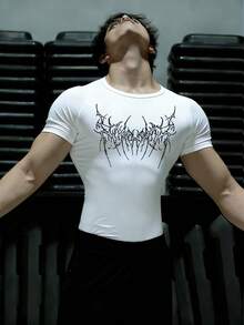 GymBeat Men's Gothic Style Printed Slim Fit Athletic T-Shirt - Black - View 1