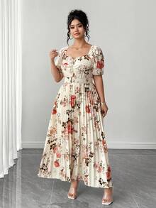 Elenzga 大码女士优雅扭褶印花连衣裙 - 彩色 - 查看 4