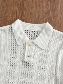 SWAVVY Men's Solid Color Short Sleeve Hollow Out Casual Knit Top,Fathers Day - Apricot - View 2