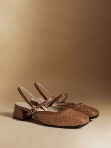 Rosivie Women's Woven Square Toe Chunky Heel Low Heel French Retro Caramel Brown Backless Slip-On Shoes, Suitable For Daily Commute In Summer - Brown - View 3