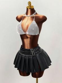 Mistrie 女士时尚性感金属水钻音乐节露背吊带上衣 - 銀色 - 查看 4