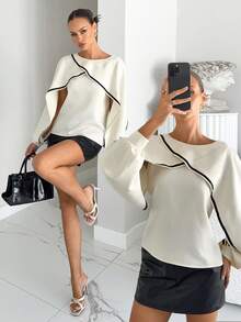 Siren Gaze Elegant Asymmetrical Patchwork Design White Fashion Top, Women's Three-Dimensional Ruffled Unique Cut Long-Sleeved Shirt, Loose And Versatile Business Casual Style Shirt, Summer - Apricot - View 1