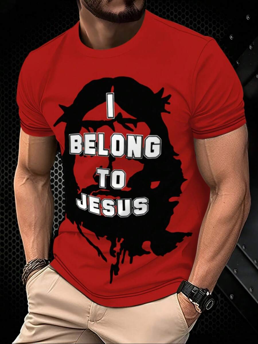 Manfinity LEGND Men's Casual Slogan Graphic Print Short Sleeve T-Shirt, Summer - Red - View 1