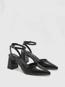 CUCCOO BIZCHIC 女士尖头搭扣设计时尚高跟鞋，适合日常穿着 - 黑色 - 查看 1