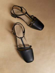 Rosivie Spring And Summer New Thick Heel Medium Heel Slingback Closed Toe Sandals Women's Square Toe Shoes Small High Heel - Black - View 1