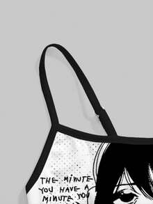 ROMWE Áo tank top hai dây gợi cảm, tối màu, lấy cảm hứng từ anime dành cho nữ. - màu đen - Xem 4
