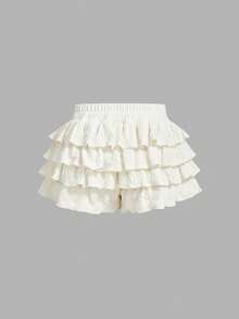 SHEIN MOD Váy xếp tầng bèo nhún eo chun có trang trí nơ dành cho nữ. - Màu be - Xem 9