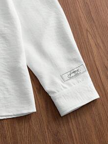 SWAVVY 男士时尚字母刺绣长袖衬衫配领带 - 白色 - 查看 7