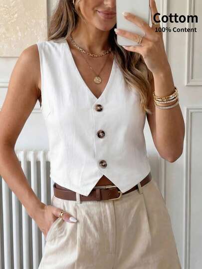 Easowa 办公室女士休闲无袖纯色夏季衬衫，无袖上衣