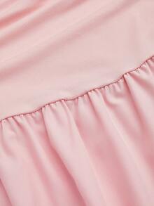 SHEIN PETITE CURVE 大码女士优雅侧系蝴蝶结露肩修身A字连衣裙，夏季 - 粉色 - 查看 3