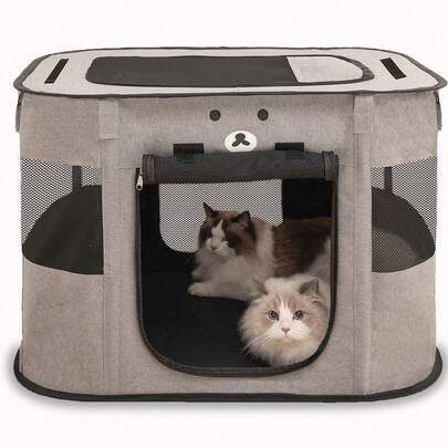 1pc Foldable & Portable Pet Playpen, 600D Waterproof Oxford Cloth + Breathable Mesh, Indoor/Outdoor Use For Cats & Dogs, Suitable For Camping, Whelping Box, Easy To Store & Carry