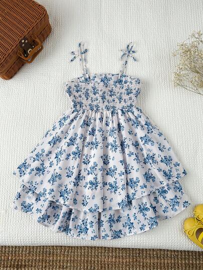SHEIN Tween Girl Floral Print Spaghetti Strap Vacation Dress