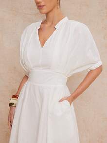 Lumalex Đầm dài đến mắt cá chân xòe rộng, tay lửng, chất liệu 100% cotton, thoải mái, có túi, dành cho nữ. - trắng - Xem 9