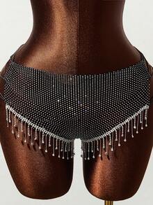 Mistrie 女士金属链条两件套背心套装，女士音乐节两件套，女士性感链条音乐节两件套 - 黑色 - 查看 4