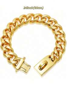 Collar de perro de acero inoxidable de alta resistencia con hebilla de bloqueo, collar de entrenamiento de cadena cubana dorada, collar de metal para mascotas. - Dorado - Ver 12