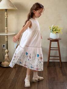 DAZY Vestido sin mangas de cuello redondo para niña preadolescente en verano - Blanco - Ver 5