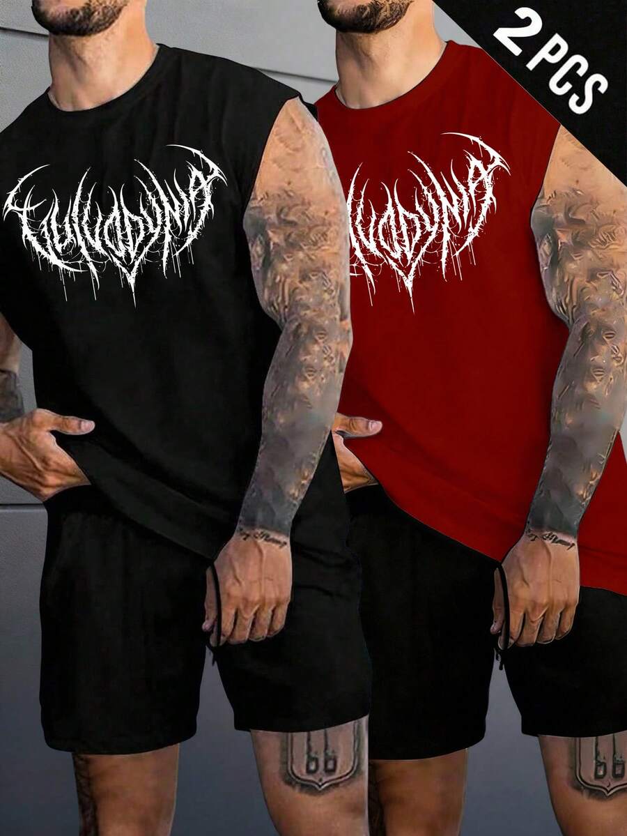 GymBeat Áo tank top nam cổ tròn in họa tiết Gothic, kiểu dáng thường ngày, thích hợp cho tập luyện thể thao. - màu đen - Xem 1