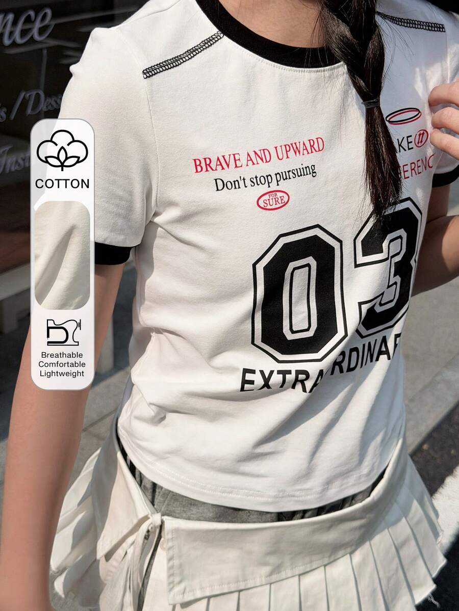 DAZY Tween Girls' Round Neck Printed Short Sleeve Casual T-Shirt Summer - White - View 1