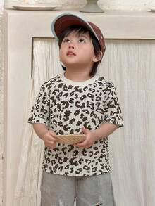 DAZY 幼儿男童休闲豹纹圆领短袖上衣，夏季 - 白色 - 查看 6