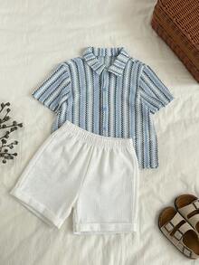 Bộ 2 món gồm áo polo tay ngắn và quần short cạp chun dễ thương cho bé trai, thích hợp cho mùa hè và mùa xuân. - Nhiều màu - Xem 9