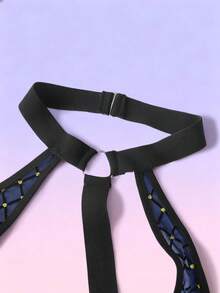 FeverCity Men's Plaid Mesh Hollow-Out Design Circular Ring Connected Halter Jumpsuit - Royal Blue - View 9