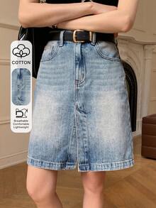 DAZY Teen Girl Pocket Button Casual Versatile Daily Wear Denim Mini Skirt Summer - Baby Blue - View 1