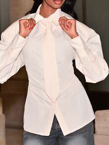 Mima John 优雅领结长袖衬衫，适合日常穿着 - 黃色 - 查看 6