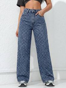 SHEIN ICON 女士休闲日常口袋纽扣牛仔裤 - 中等水洗藍 - 查看 5