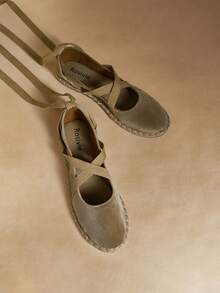 Rosivie Women's Casual Criss-Cross Design Flat Shoes, Versatile For Daily Wear - Khaki - View 1