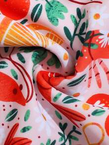 SHEIN Playful Pals 少女夏季海滩度假风植物、水果、虾印花连体泳衣 - 彩色 - 查看 3