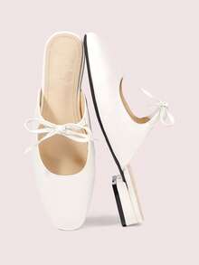 CUCCOO DOLLMOD Women's Rhombus Bow Half Slippers Beige Temperament Outer Shoes - Off-white - View 1