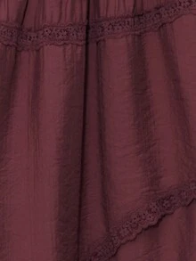 Nöista Burgundy Lace-Trim Midi Skirt With High Waist And A-Line Silhouette. Elegant Romantic Piece Perfect For Spring And Summer Outfits, Easter Looks, Party Styling, Wedding Guest Outfits, And Vacation Wear. - Maroon - View 6