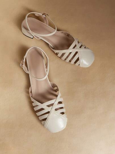 Rosivie 中跟闭趾凉鞋 女士夏季新款复古休闲圆头粗跟罗马凉鞋