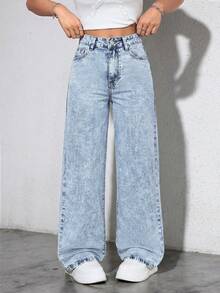 Jeanoix Quần Jeans Ống Rộng Dáng Rộng Thường Ngày Cho Nữ - Rửa tối - Xem 1