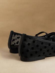 Rosivie Niche Korean Version Of Polka Dot Mesh Yarn Breathable Buckle With Mary Jane Shoes Women's Ballet Style Flat-Soled Shoes Soft Sole - Black - View 5