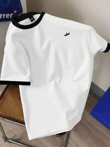 Teens' Casual Contrast Color Crown Graphic Crew Neck Short Sleeve T-Shirt, Summer - White - View 3