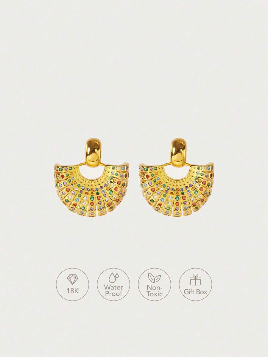 Glisma Brincos femininos, sofisticados/clássicos/elegantes, banhados a ouro 18K, sensuais/vintage, para mãe/mulher/menina, verão/praia/baile/festa, em camadas/com pedras preciosas/com miçangas/com cristais - Cor - Ver 1