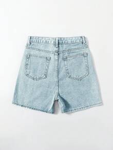 SHEIN EZwear Button-Front Pocket Denim Shorts, Casual Wear - Blue - View 3