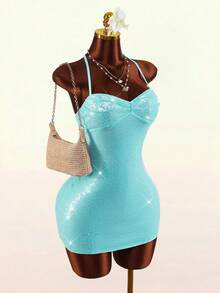 Amplova Island Vacation新款亮薄荷绿低胸收腰迷你连衣裙（女款） - 藍色 - 查看 2