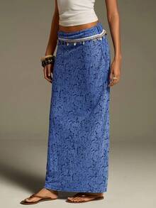 Athîral 女士休闲度假针织贝壳蓝紫色迷你裙，春夏款 - 藍色 - 查看 6