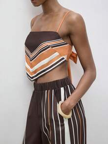 Maija Women's Striped Halter Backless Crop Top And Wide Leg Casual Vacation Pants Two Pieces Set For Women Spring/Summer Relaxing On The Beach Going Out Vacation Outfits Healing Commuting Style Comfy - Multicolor - View 8