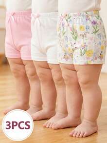 SHEIN 3件套婴幼儿男女通用休闲卡通兔子印花裤，适合春夏季日常穿着、外出和居家使用，0-3岁 - 彩色 - 查看 1