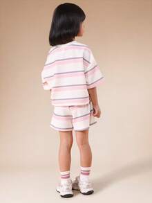 SUMWON Girls Oversized Horizontal Striped T-Shirt And Matching Shorts Co-Ord Set Casual Summer Outfit Spring - Multicolor - View 2